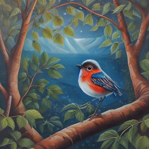 Christmas Bench with Robins: Hyper-Realistic Oil Painting