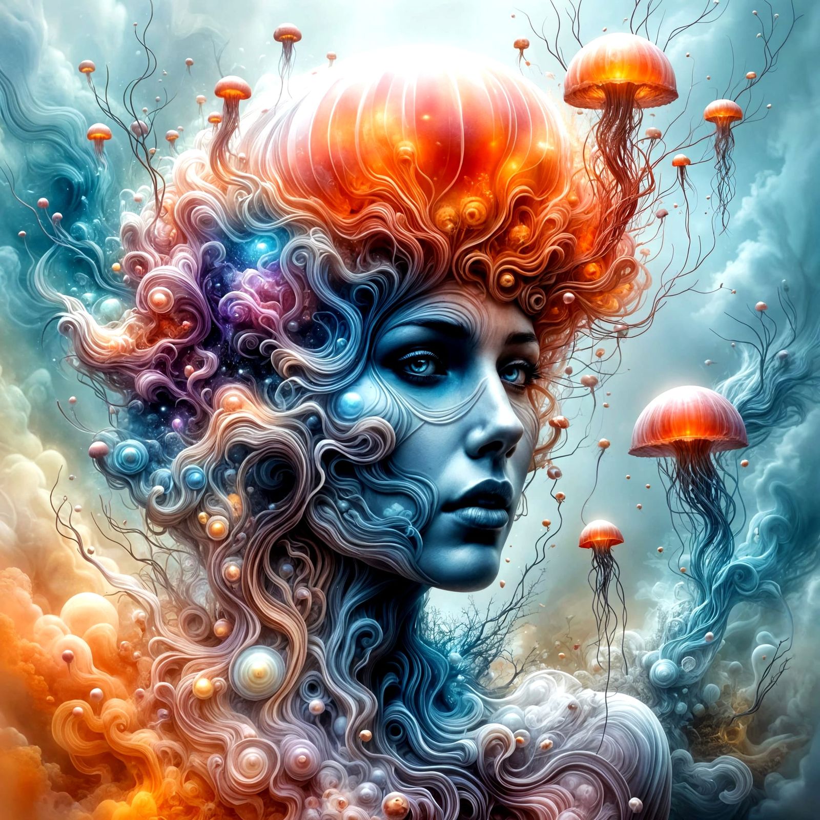 Surreal 3D Jellyfish Fractal Face in Unreal Style