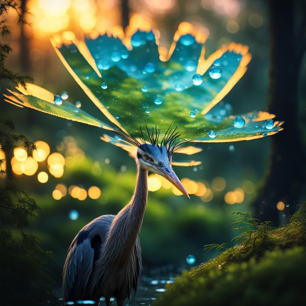 Luminous Double Exposure Heron in Forest Illustration