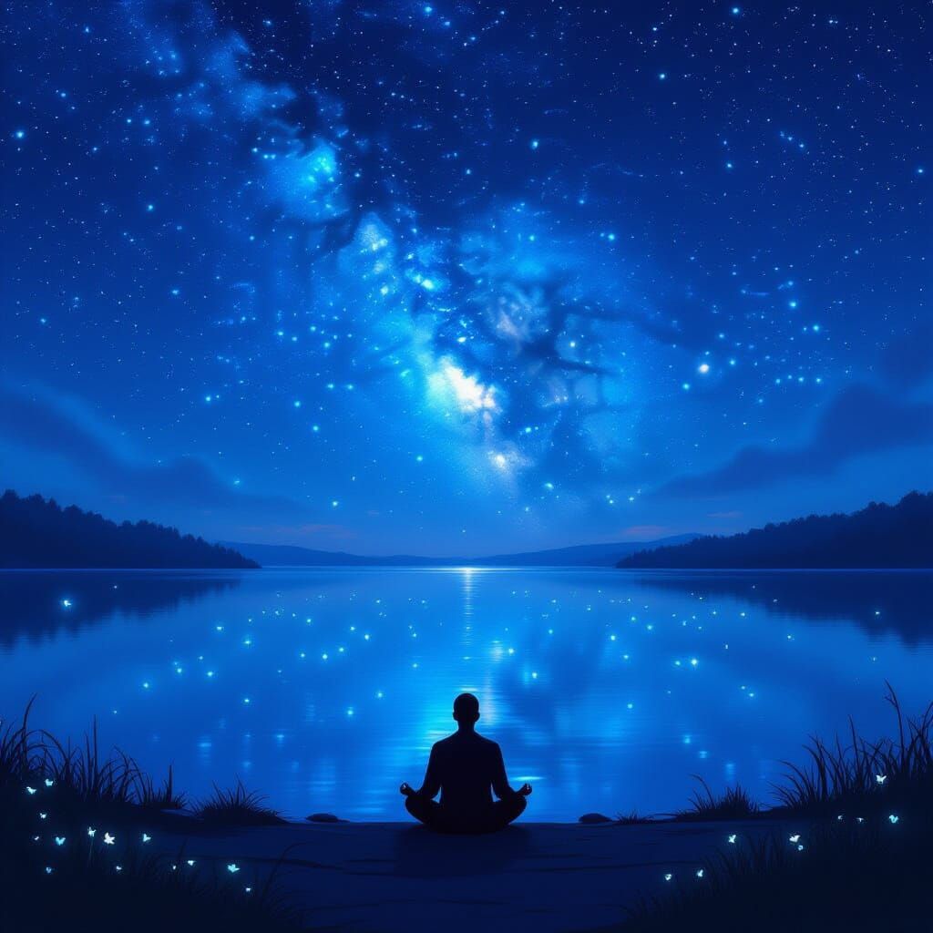 Tranquil Lake Reflecting Bioluminescent Thoughts