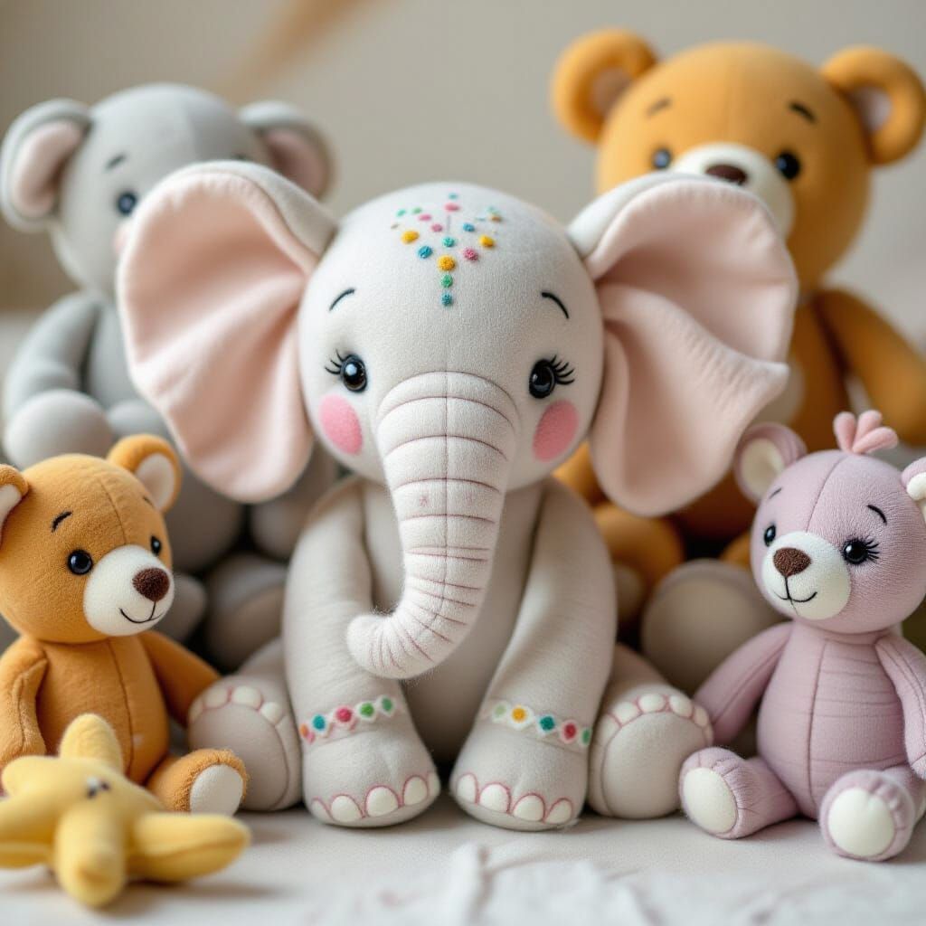 Handmade Felted Elephant and Plush Animal Friends