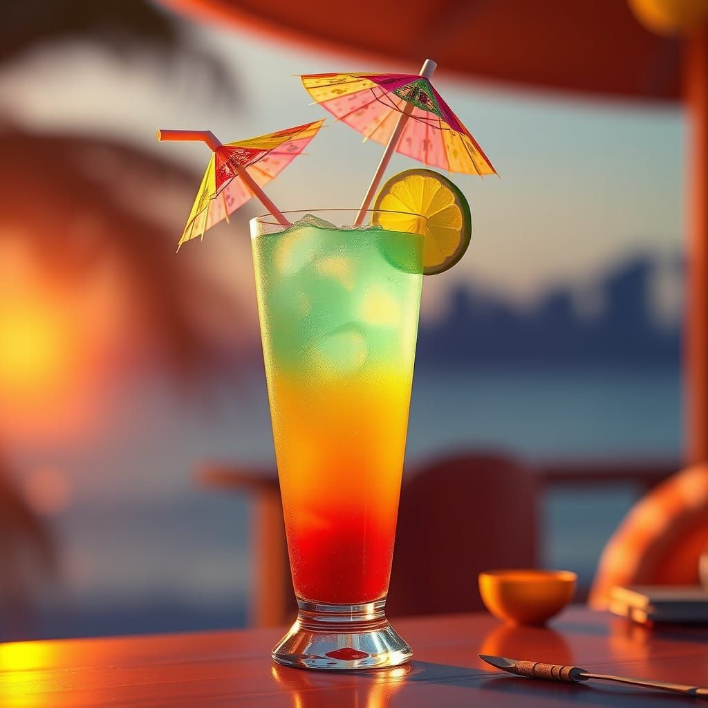 Tropical Cocktail Glistening in Golden Hour Sunset