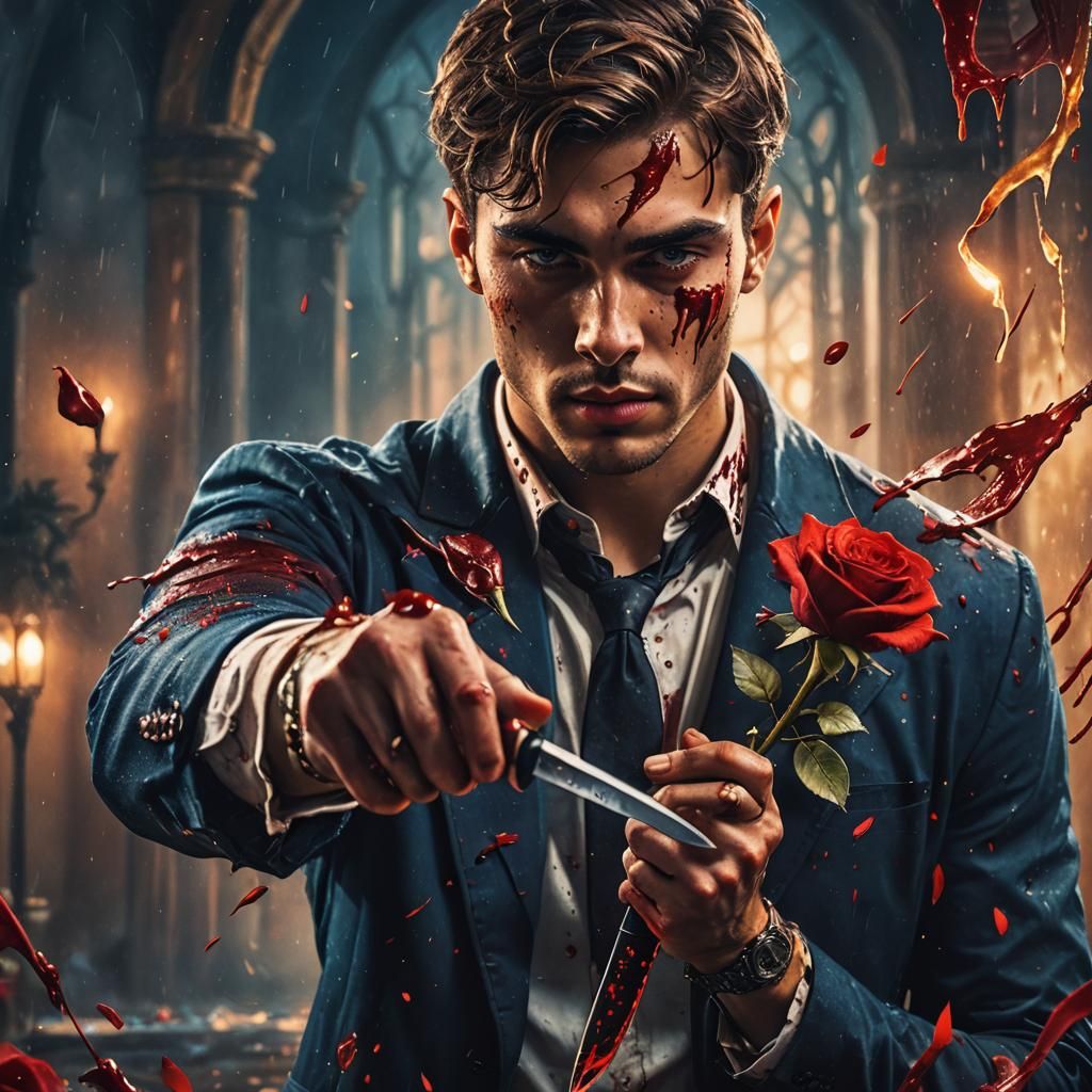 Dramatic Portrait: Man with Knife and Rose