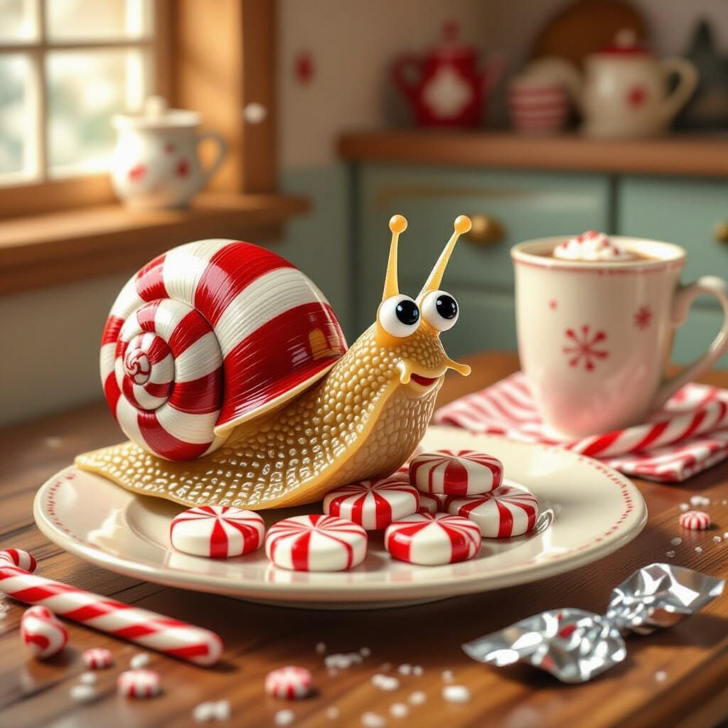 Peppermint Snail's Sweet Discovery in Storybook Style