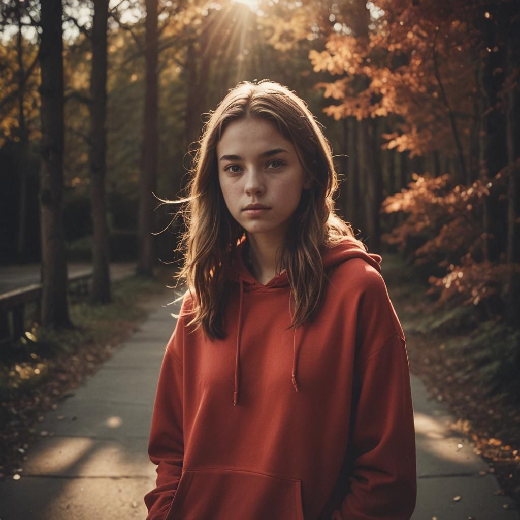 Mysterious Teen Girl in Warm Cinematic Tone