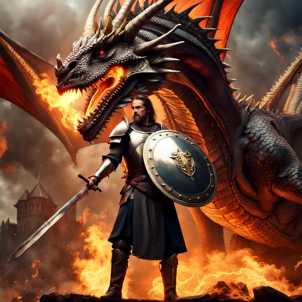 Epic Medieval Knight Versus Fire Dragon