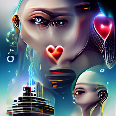 Cyborg Goddess in Floating City: Sci-Fi Illustration
