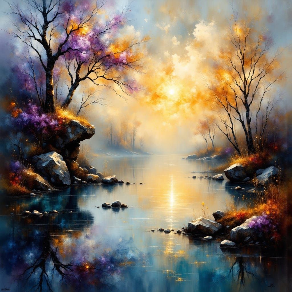 Luminous Abstract Landscape Painting with Dreamlike Atmosphe...