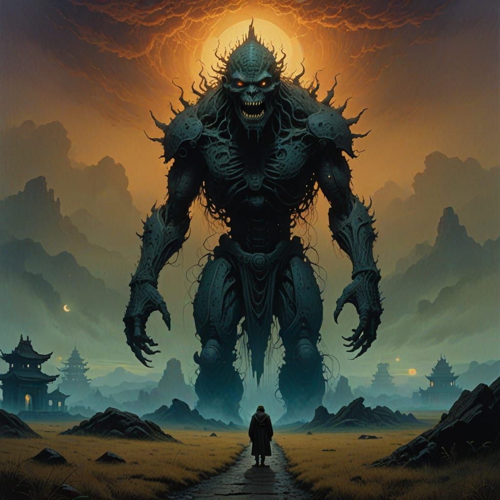 Ethereal, Ancient Creature in Mysterious, Misty Landscape