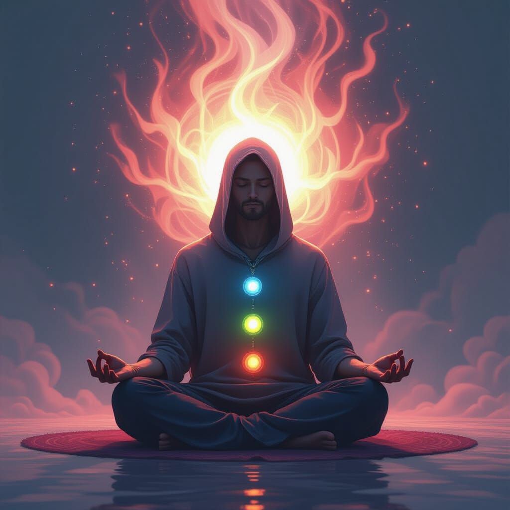 Meditative Figure Experiencing Chakra Opening in Dreamy Styl...