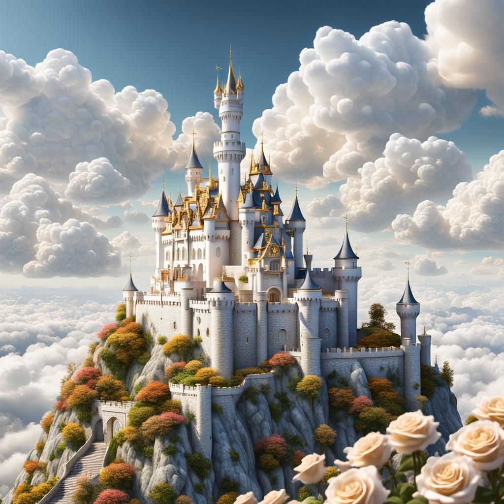 Fairytale Castle in the Sky with Roses