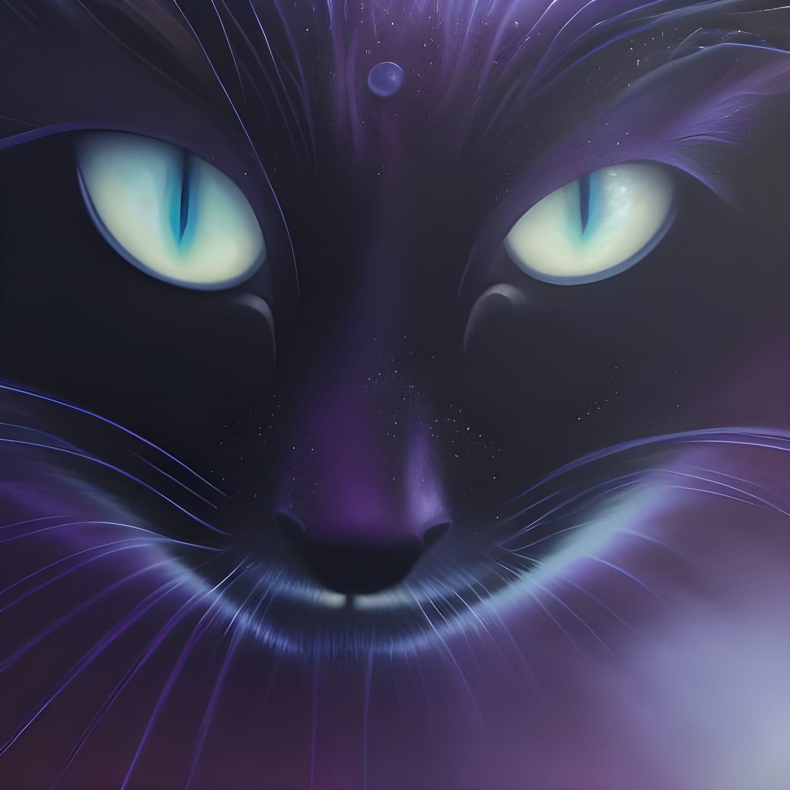 Detailed Black Cat Face: Cosmic Astral Illustration