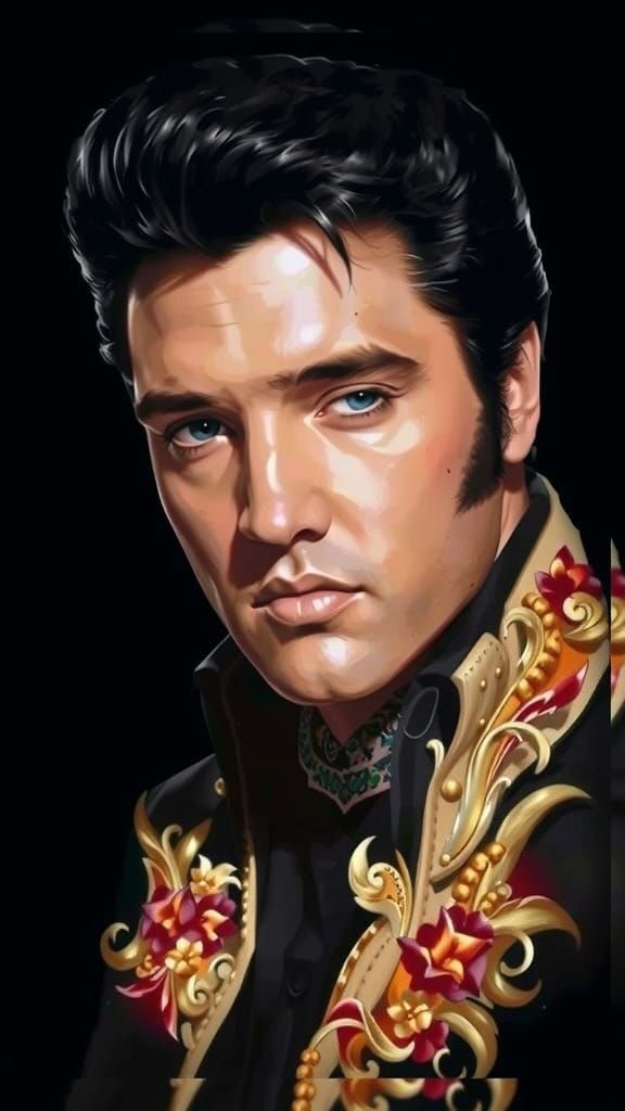 Hyper-Realistic Portrait of Elvis Presley in Gold and Black