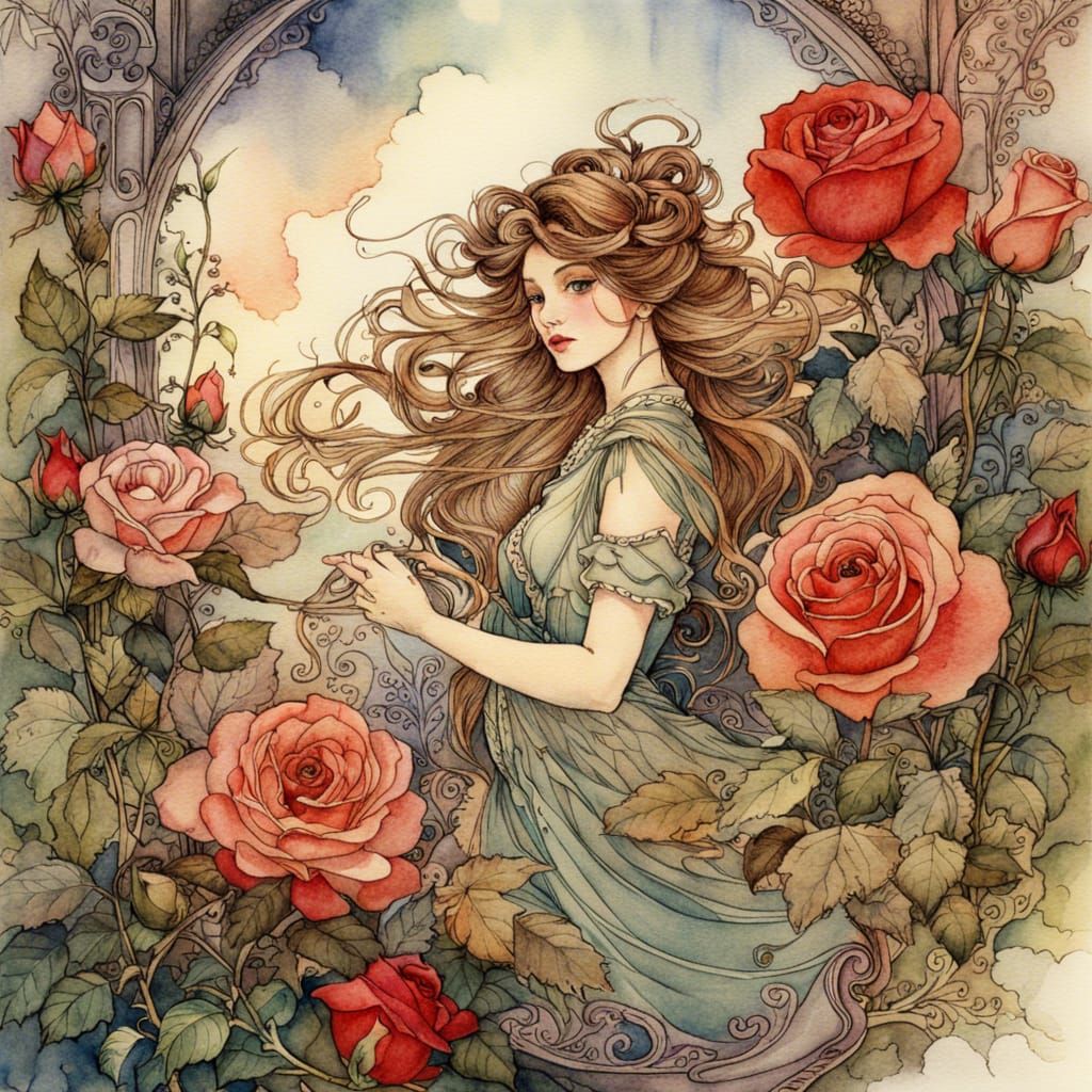 Radiant Roses in Watercolor Fairytale Style