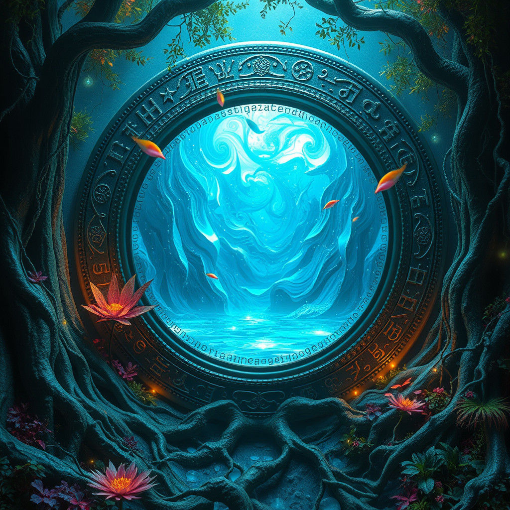 Mystical Mirror Portal to Iridescent Water Dimension
