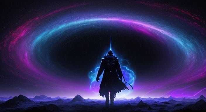 Man of Binary Code in Cosmic Nebula