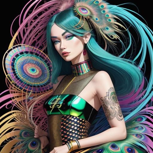 Rainbow Serpent Woman in Digital Pop Art Style