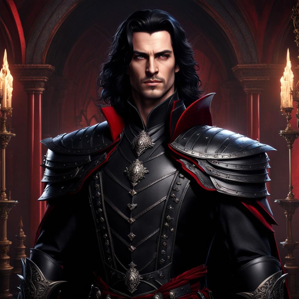 Handsome Vampire in Gothic Armor, Detailed Matte Painting