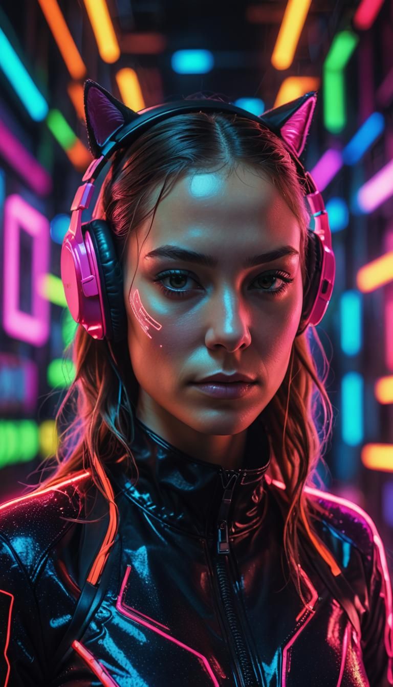 Neon Catsuit Portrait in Hyperrealistic Style