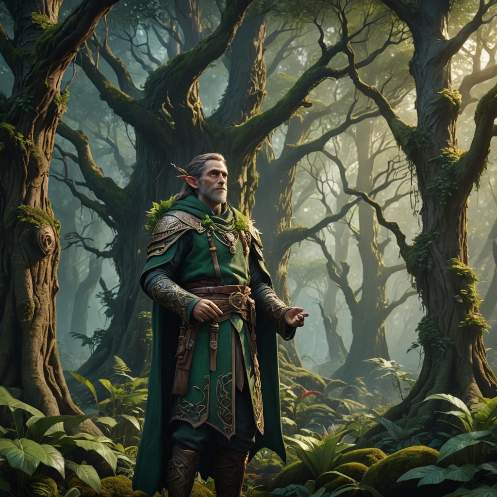Elf Druid Communicating with Forest Spirits