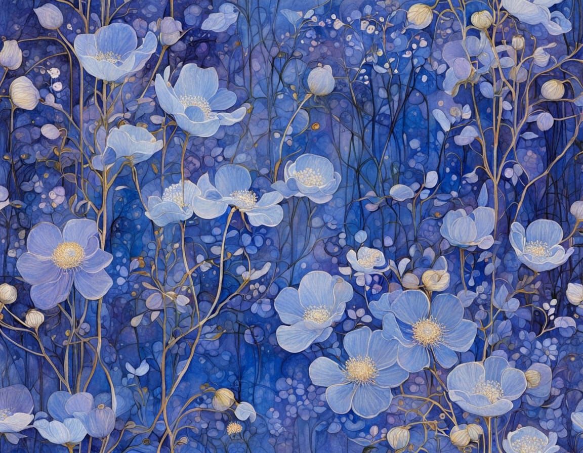 delicate blue translucent flowers in the soft purple evening...