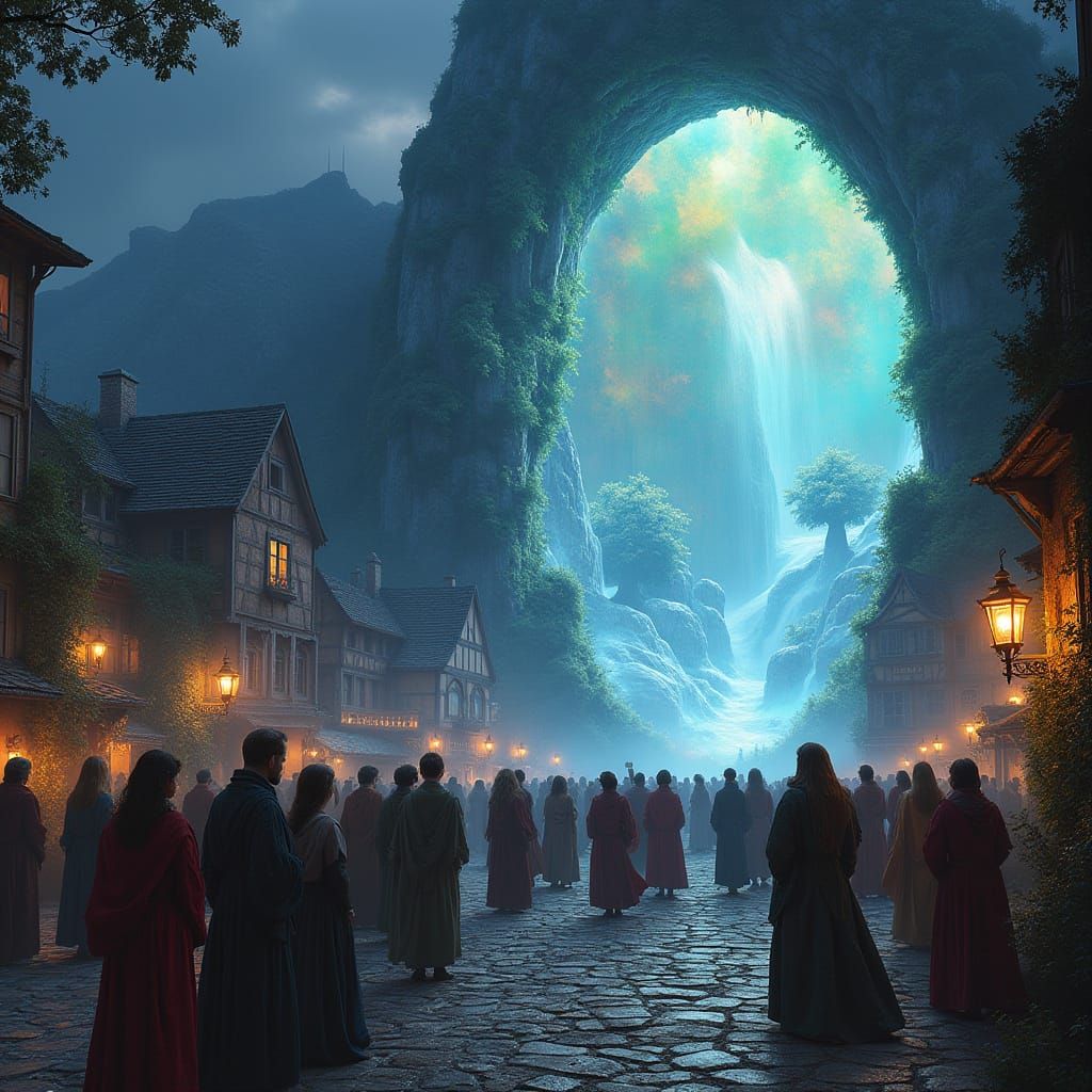 Medieval Town Square Portal to Alien World