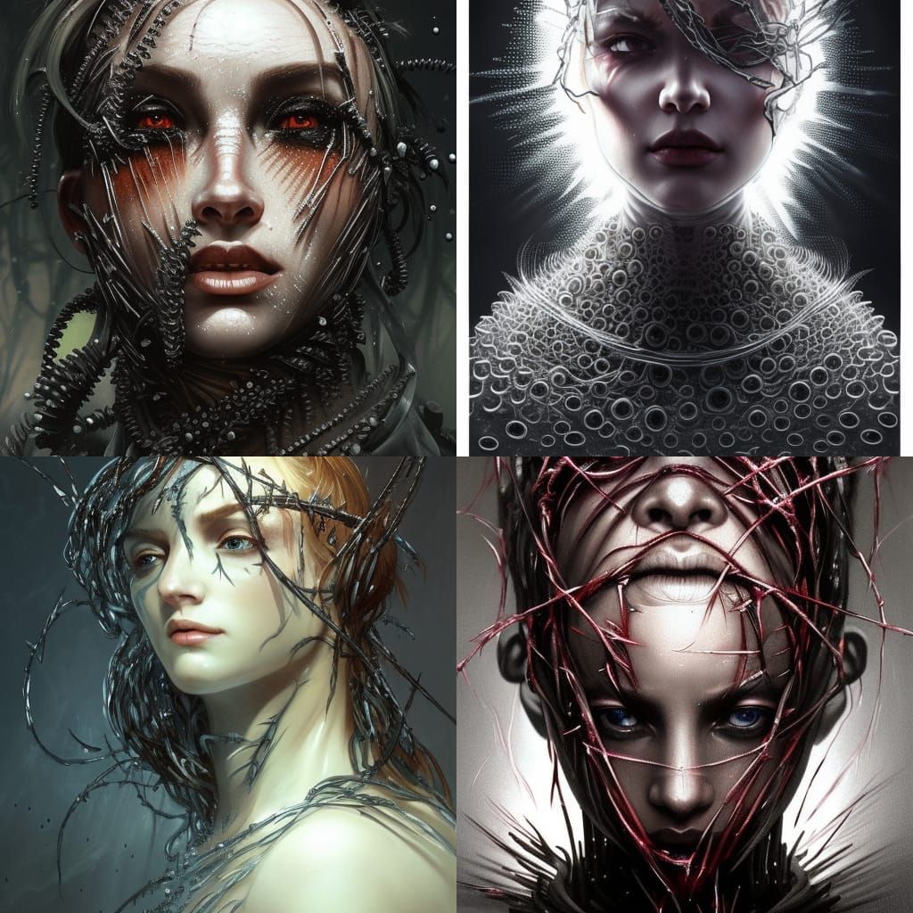 Frozen Barbed Wire Demon Portrait in Digital Art Style