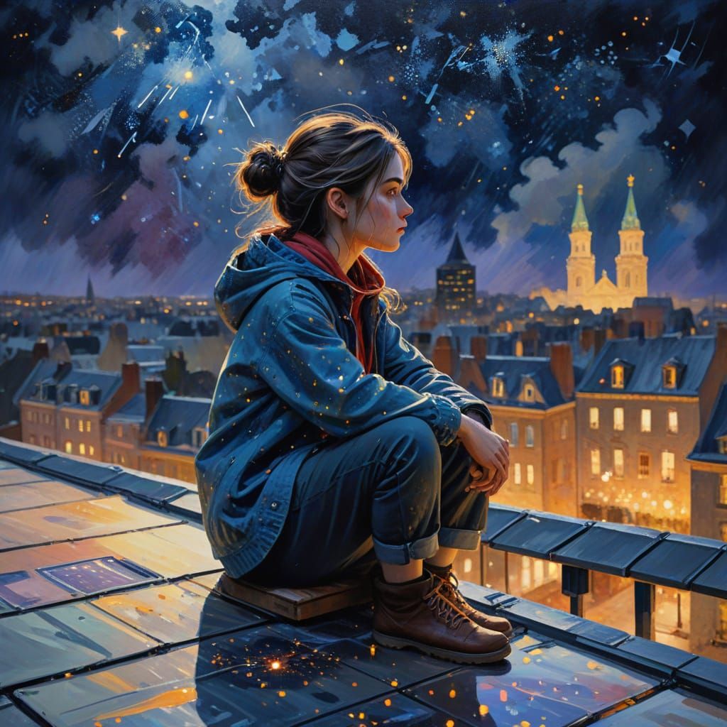 Whimsical Gouache Starry Night Scene