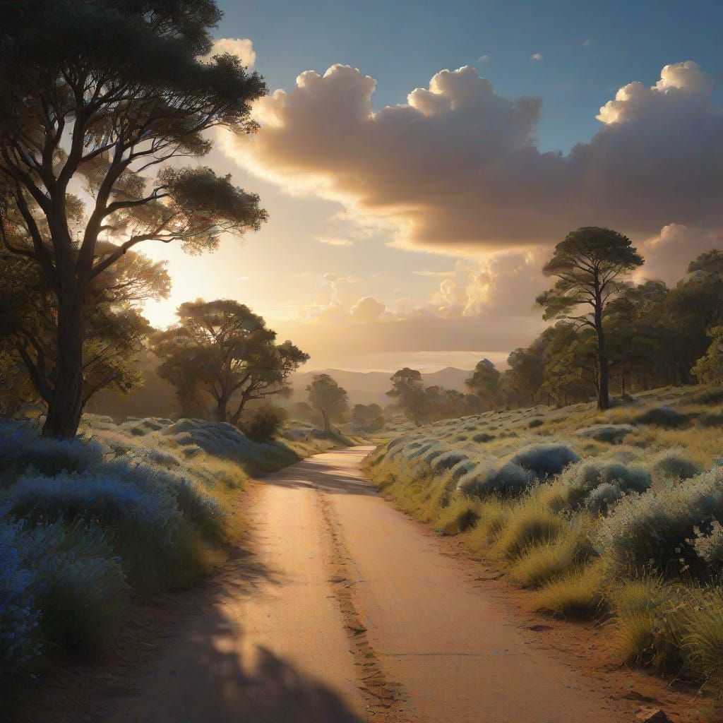 Epic Roadscape with Majestic Clouds and Verdant Shrubs