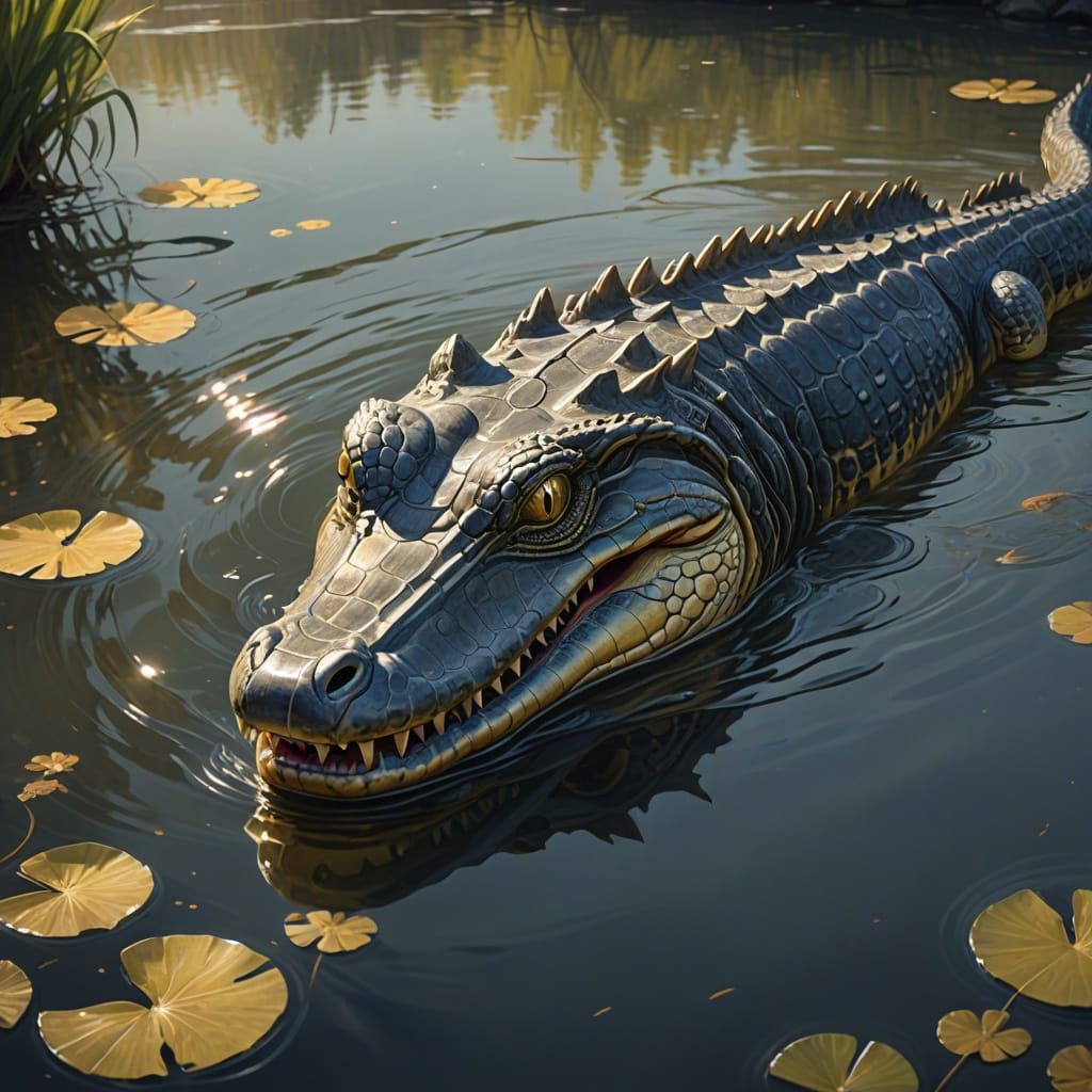 Aquatic Creature with Crocodile Snout in River