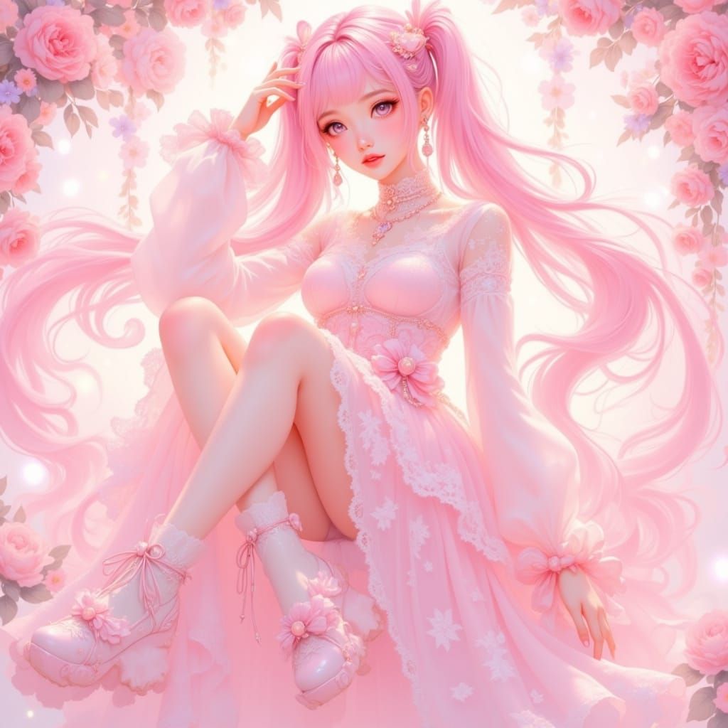 Cute Jirai Kei Girl in Pastel Layers