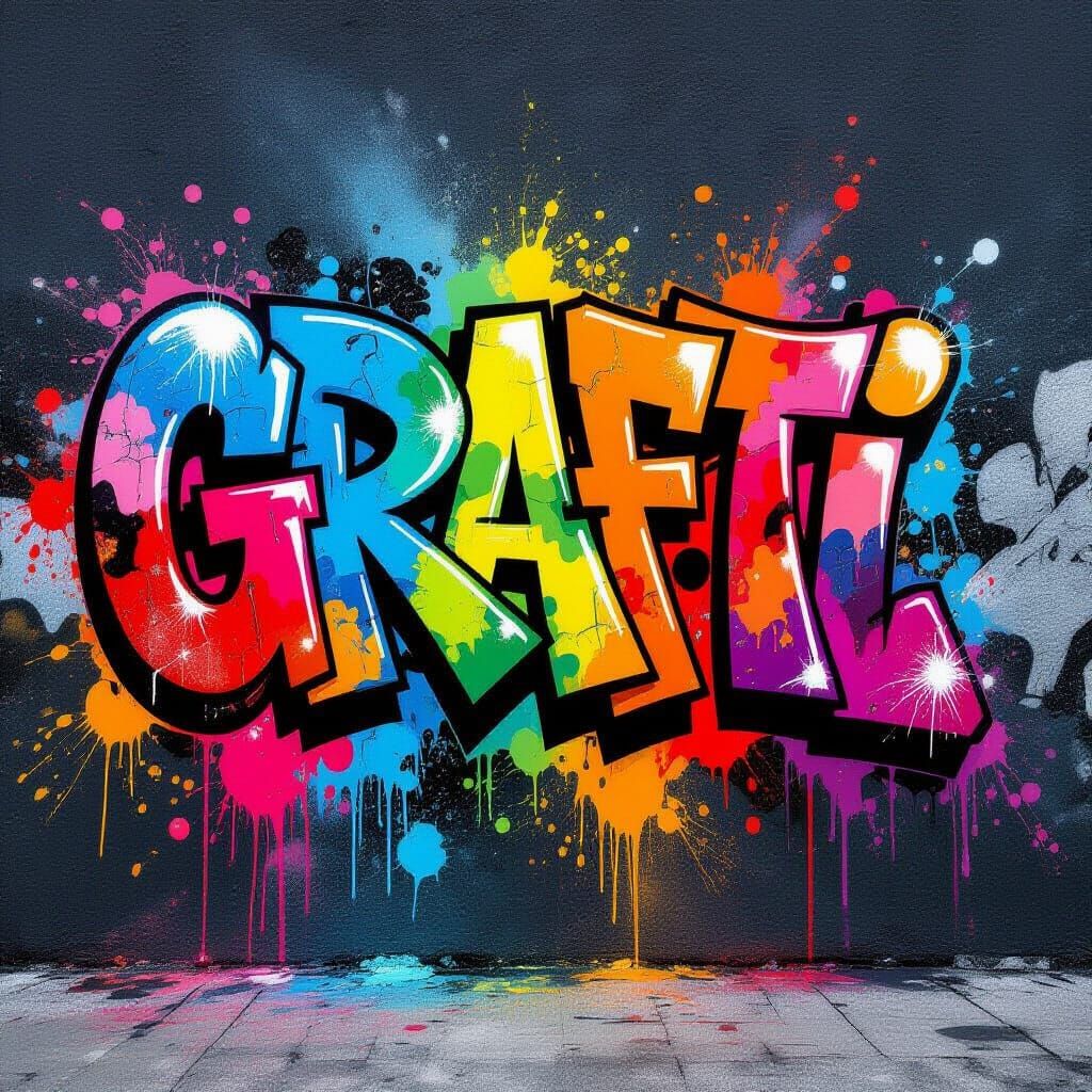 Vivid Graffiti Mural in Polychromatic Splash Art Style