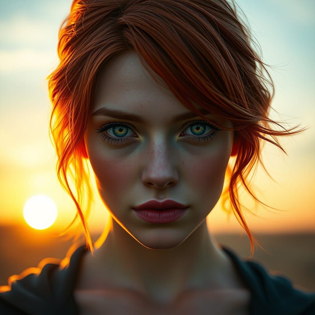 Red Haired Woman Portrait at Sunrise