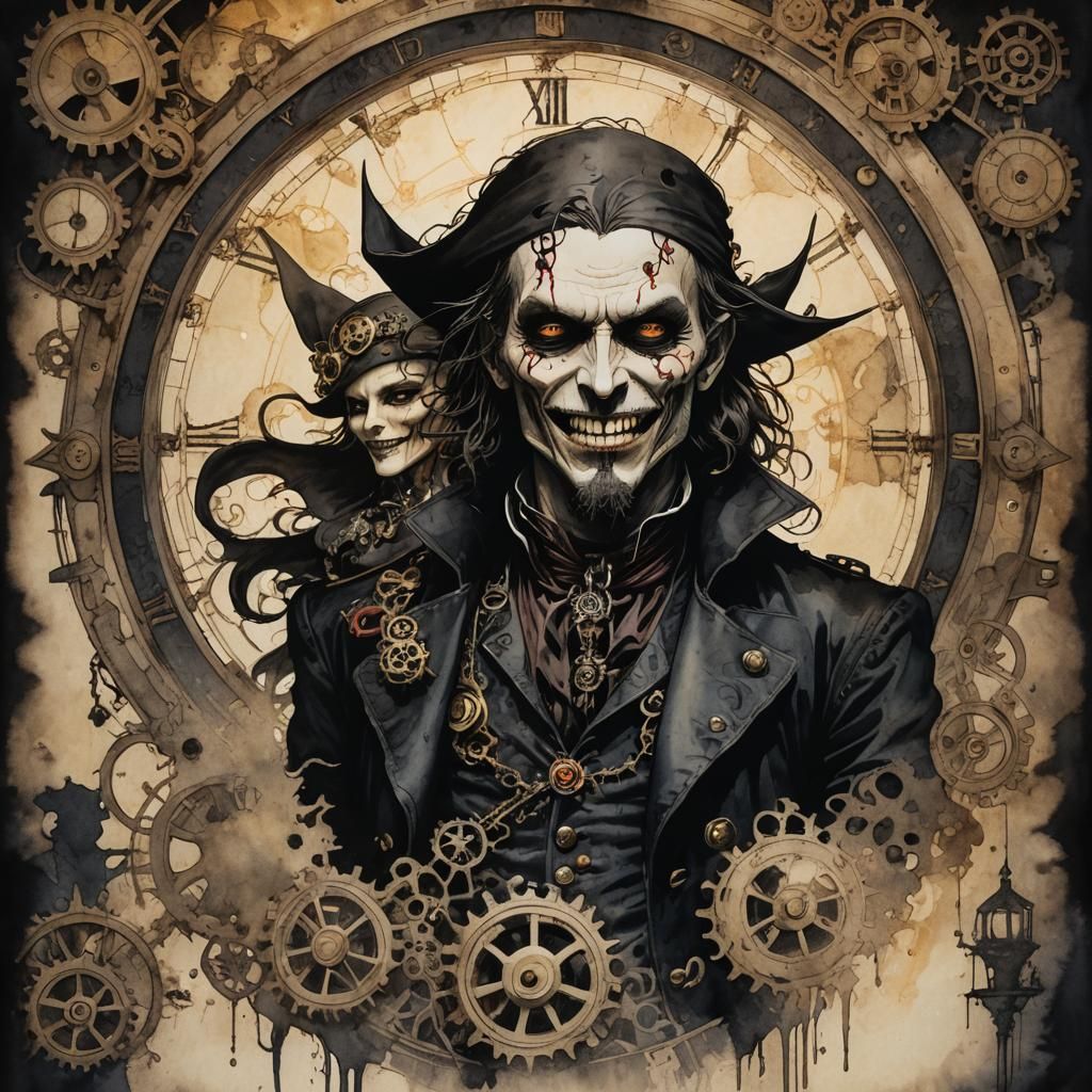 Vampire Pirate Portrait in Steampunk Style