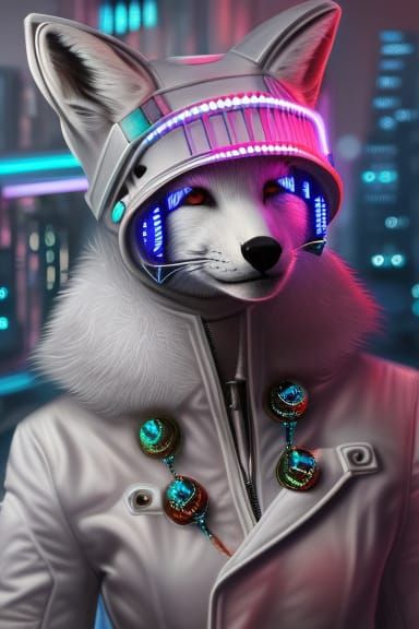 Cyberpunk Fox Portrait with Japanese Ornamentation