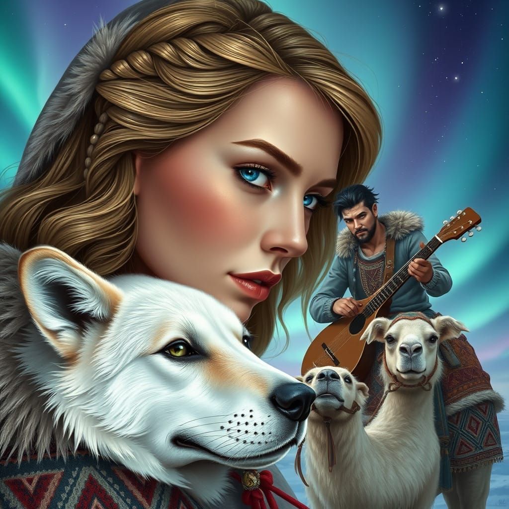 Serene Saami Princess with Aurora Borealis