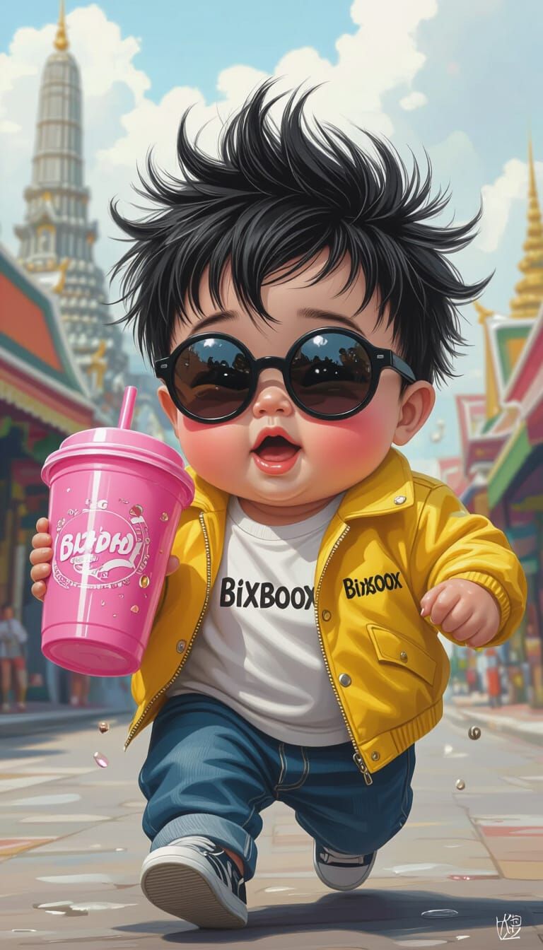 Hyper-Realistic Cartoon Baby Boy Running in Thailand