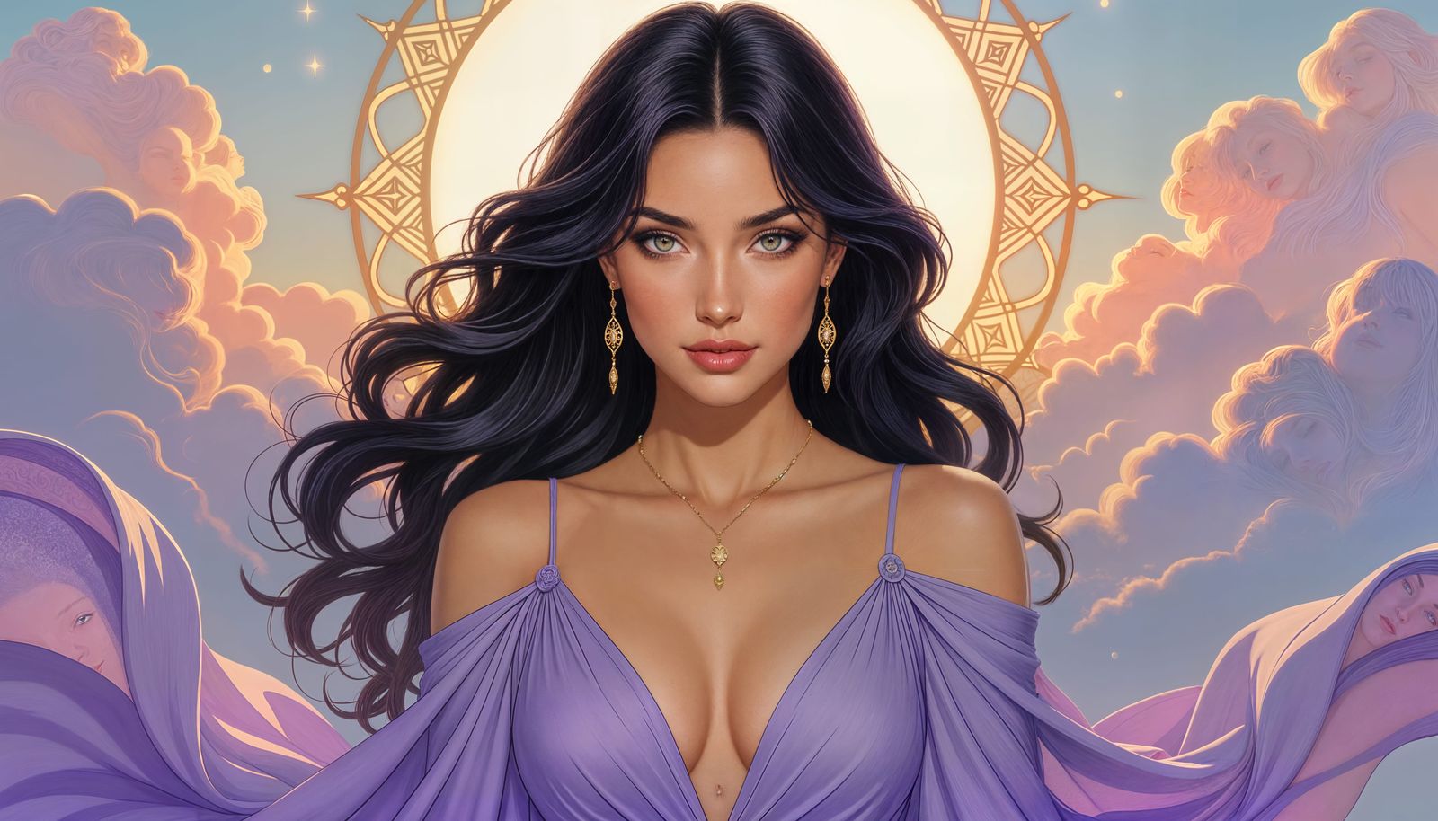 Ethereal Goddess of Night in Art Nouveau Style