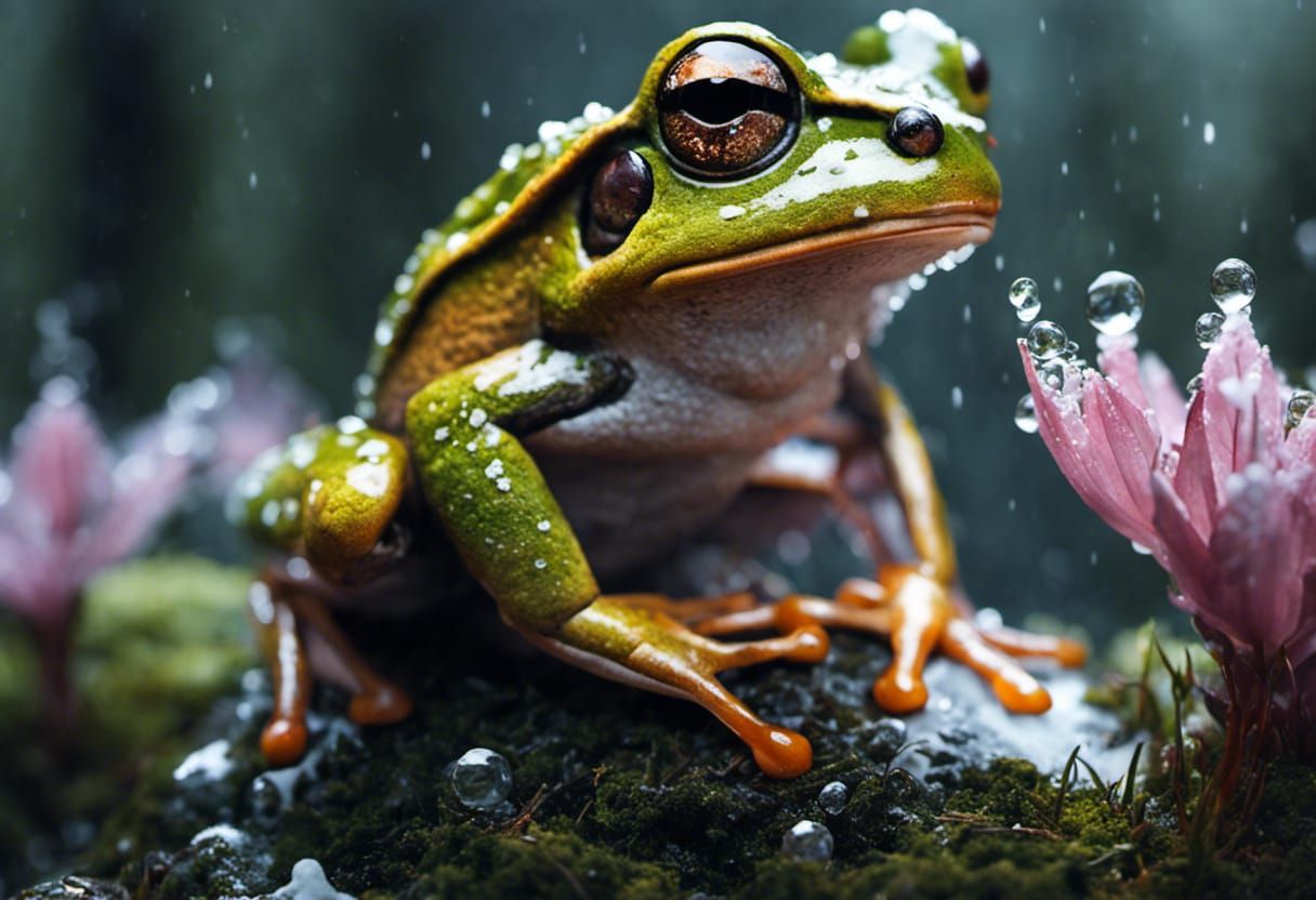 Frozen Wood Frog in Spring Forest: Hyperdetailed Portrait