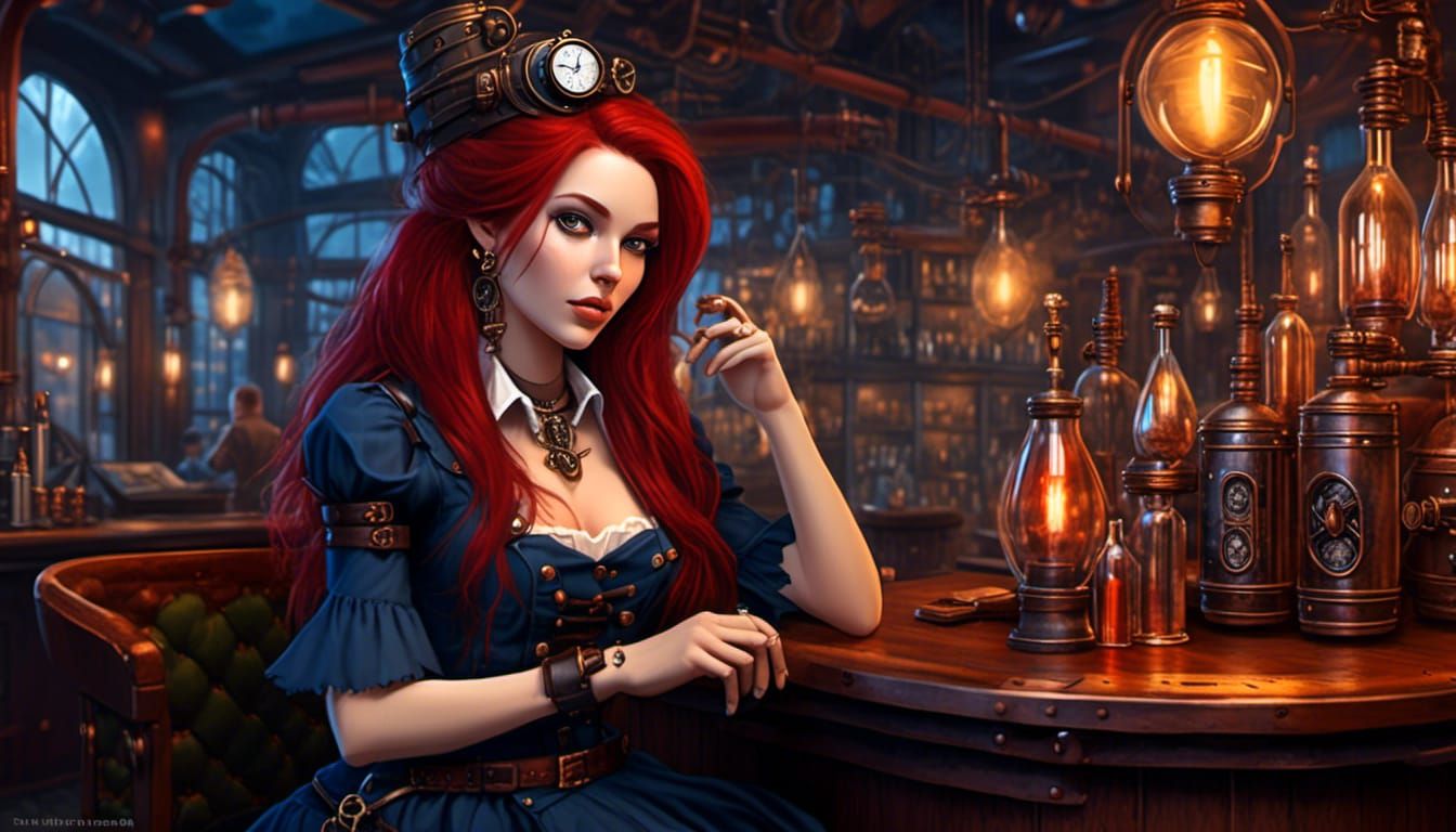 Steampunk Beauty with Glowing Bottles