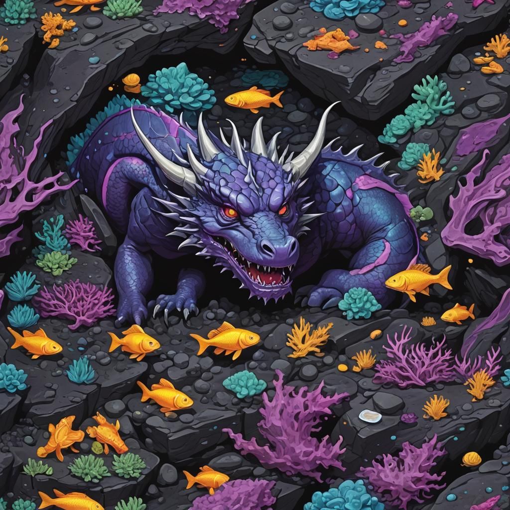 Black Dragon in Cave with Plasma Blast