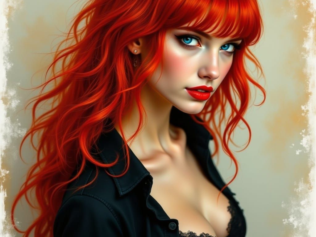 Vibrant Portrait of a Red Haired Woman in Elegant Style