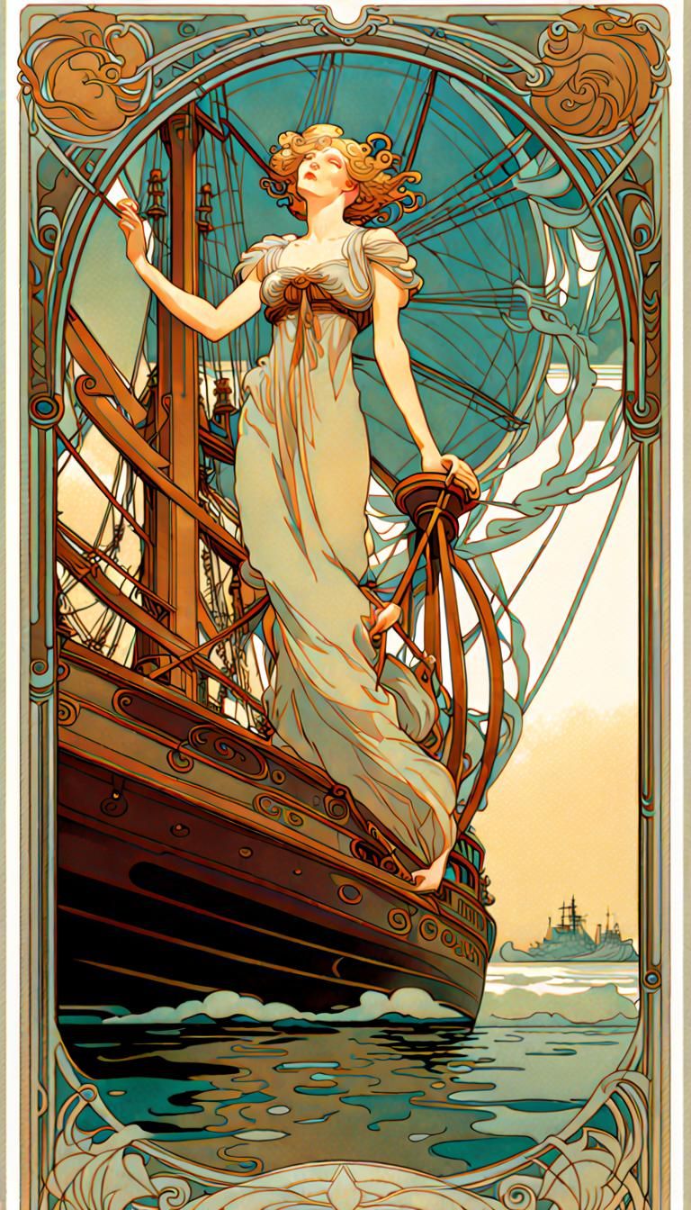 Tall Ship in Art Nouveau Style