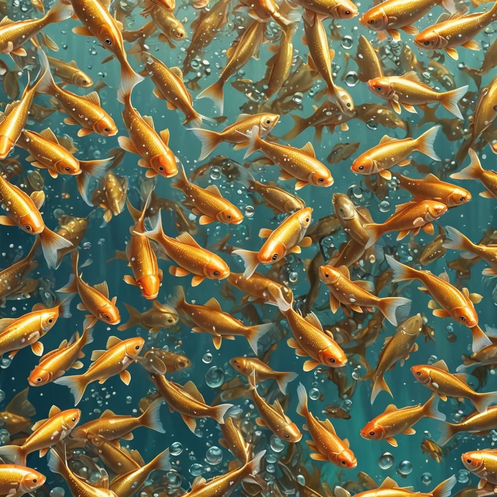 Golden Fish School in Vibrant Digital Art