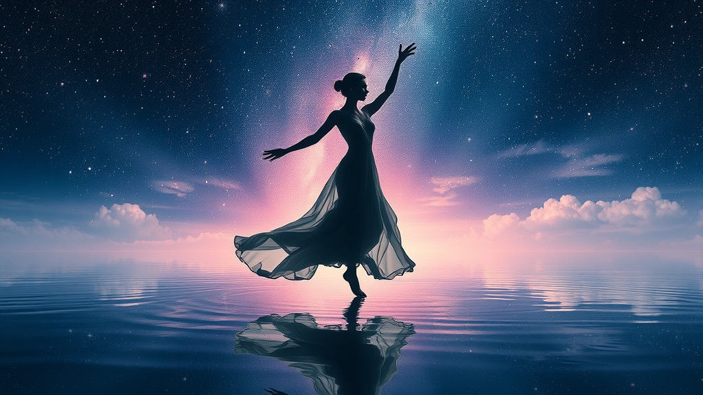 Ethereal Dancer on Starry Ocean in Digital Art Style