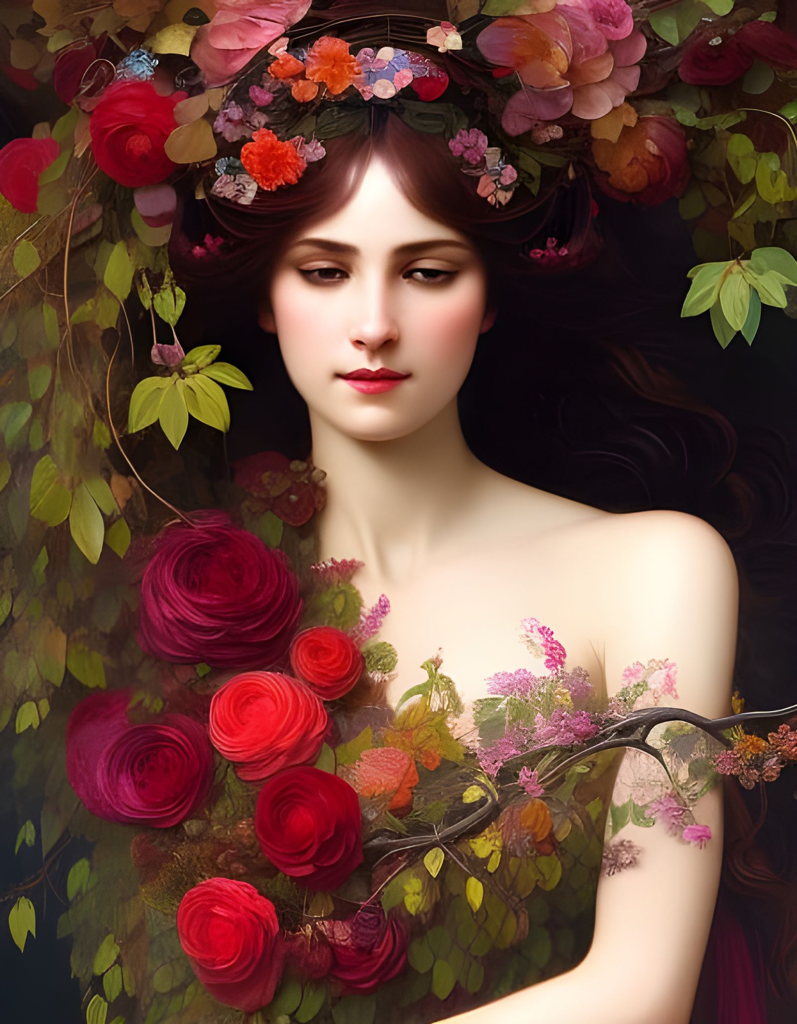 Nature Goddess Portrait with Dramatic Lighting