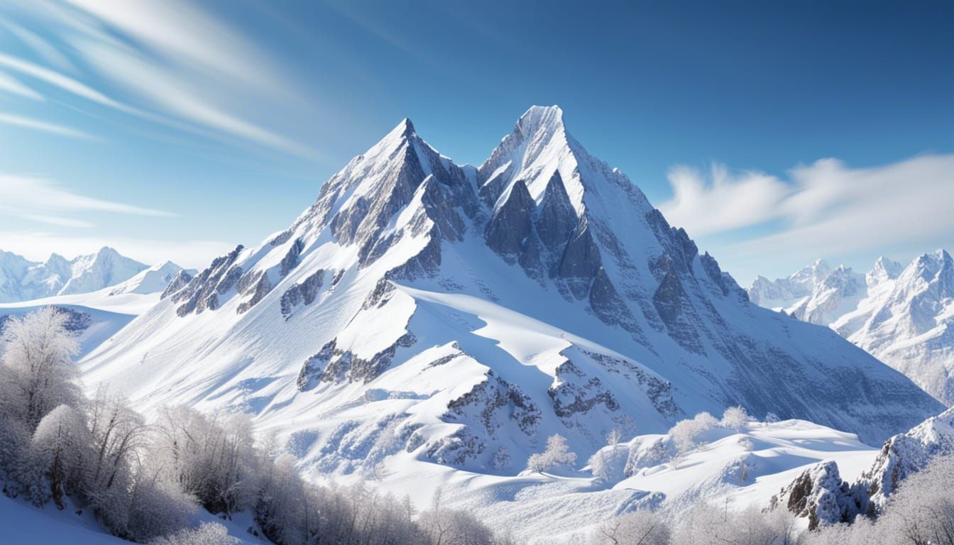 Snow-Capped Mountain Peak in Winter Landscape