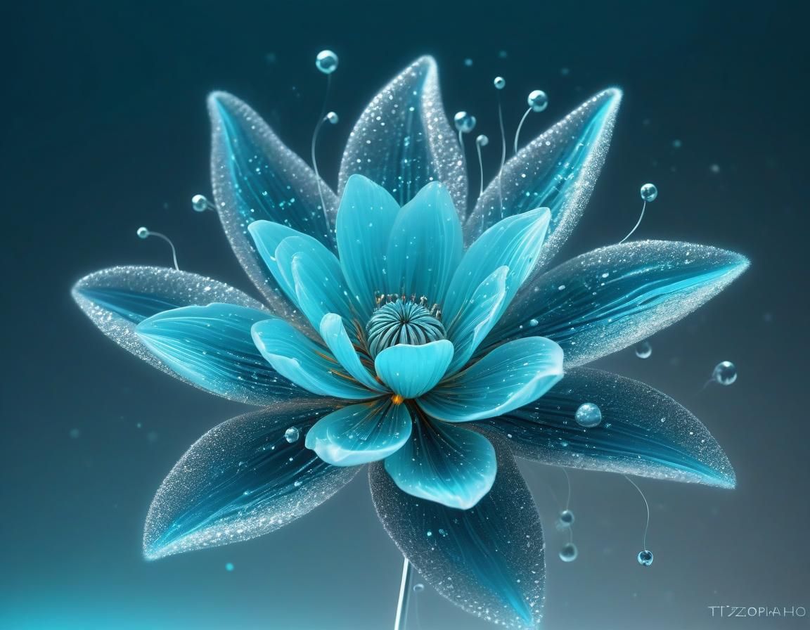 Ethereal Floral Art in Cyber Cyan and Grey