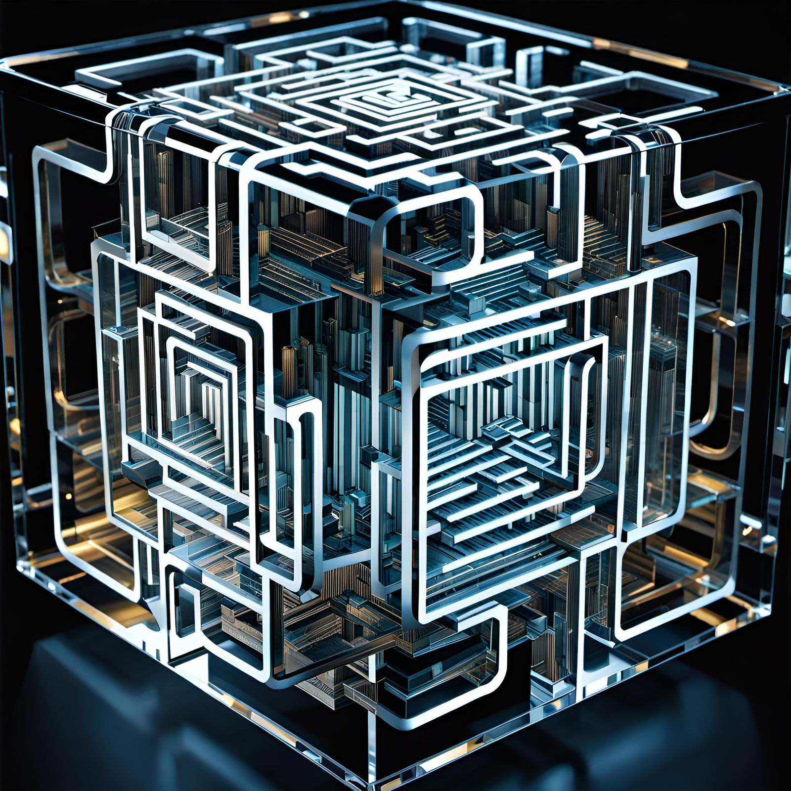 Glassy Maze Cube with Intricate Detail