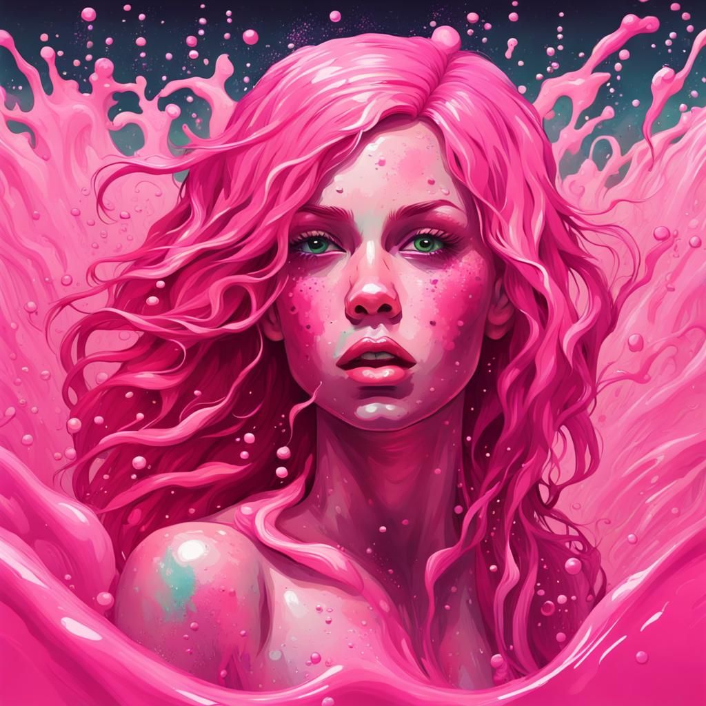Pink Mermaid Emerging from Ocean in Graffiti Art